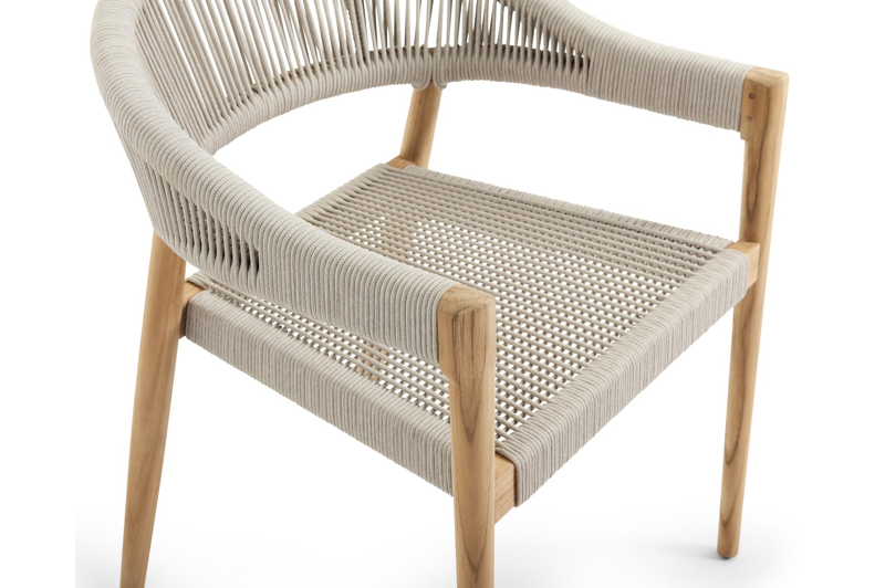 Tribola tuinstoel in teak en beige verticaal geweven ronde rope 