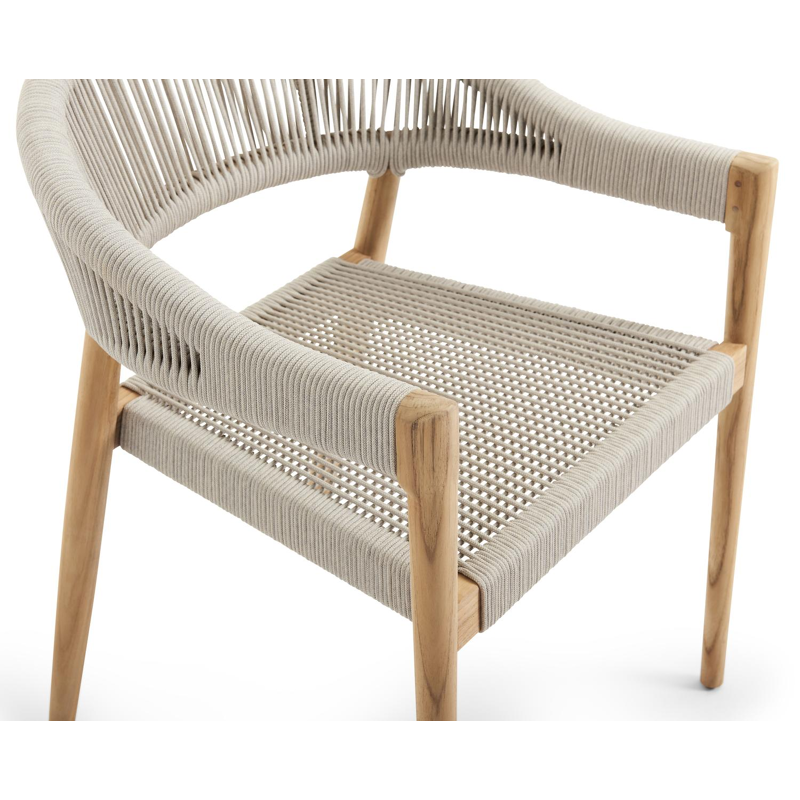 Tribola tuinstoel in teak en beige verticaal geweven ronde rope 