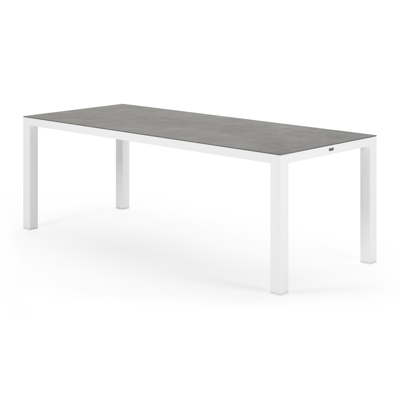 Ensemble de jardin Varese en aluminium blanc avec plateau de table en céramique pleine gris et 6 chaises de jardin Rivo