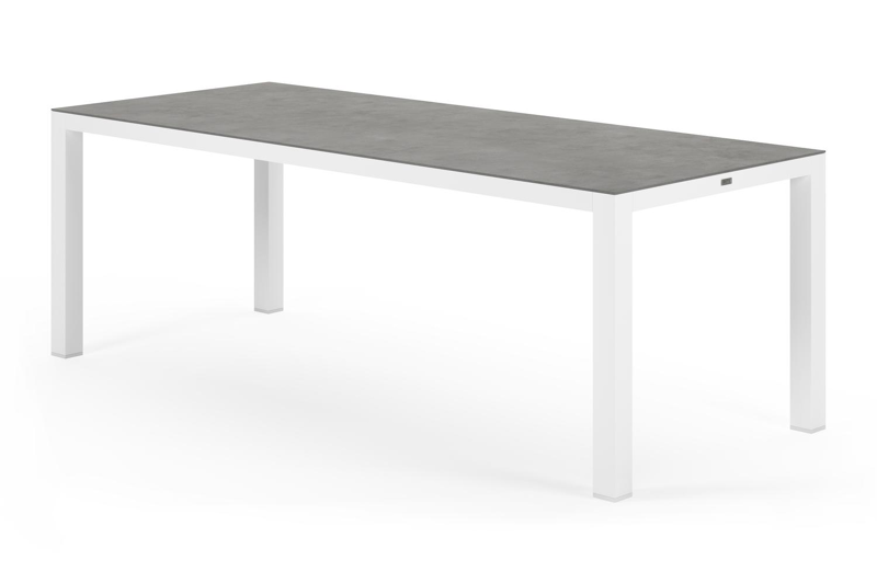 Table de jardin Varese rectangulaire en aluminium blanc et céramique pleine gris - Lg. 220 x Lrg. 92 x Haut. 73,5 cm