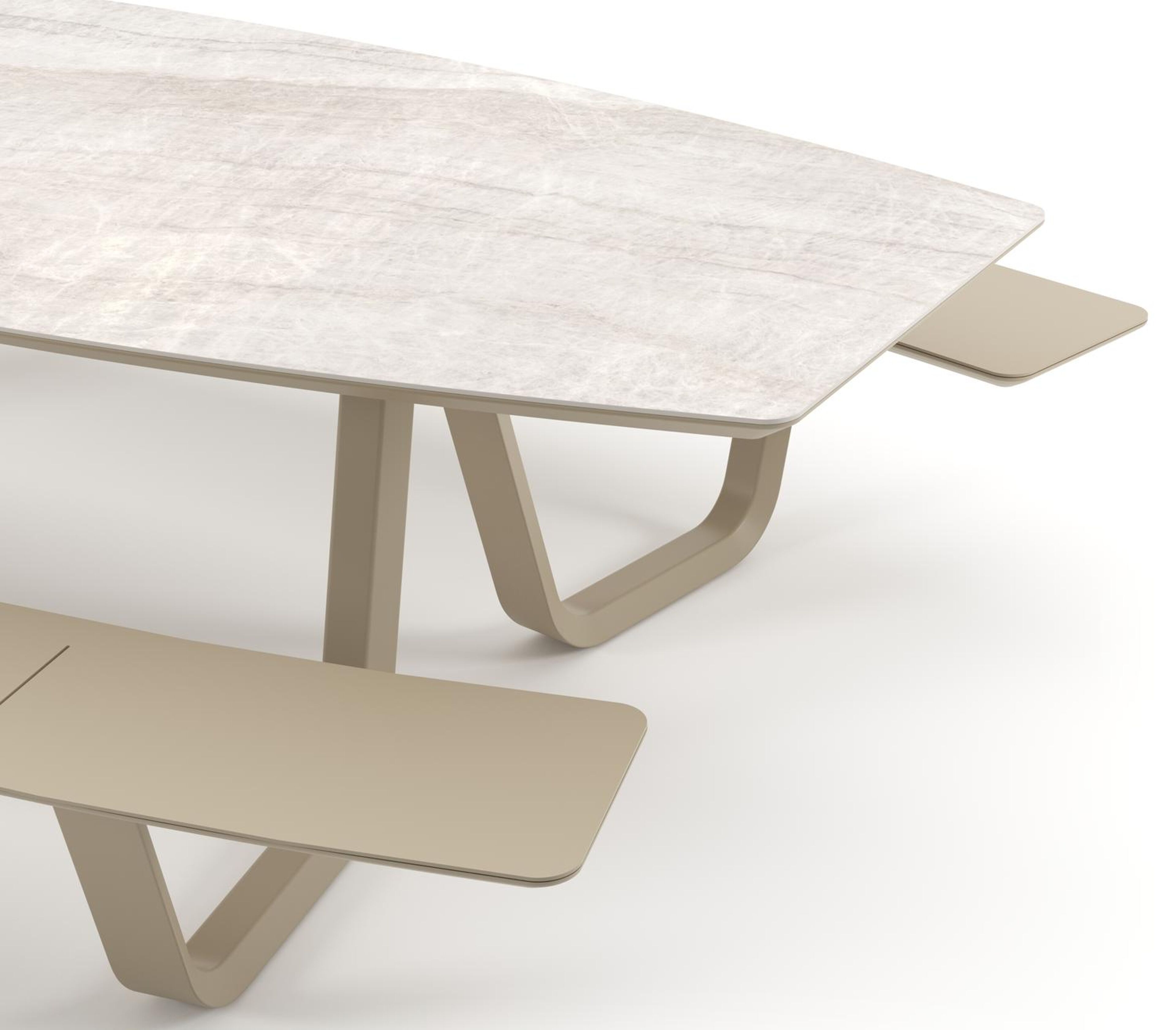 Forno picknicktafel bootvorm in beige aluminium en volkeramiek Taj Mahal - L 280 x B 192 x H 72 cm