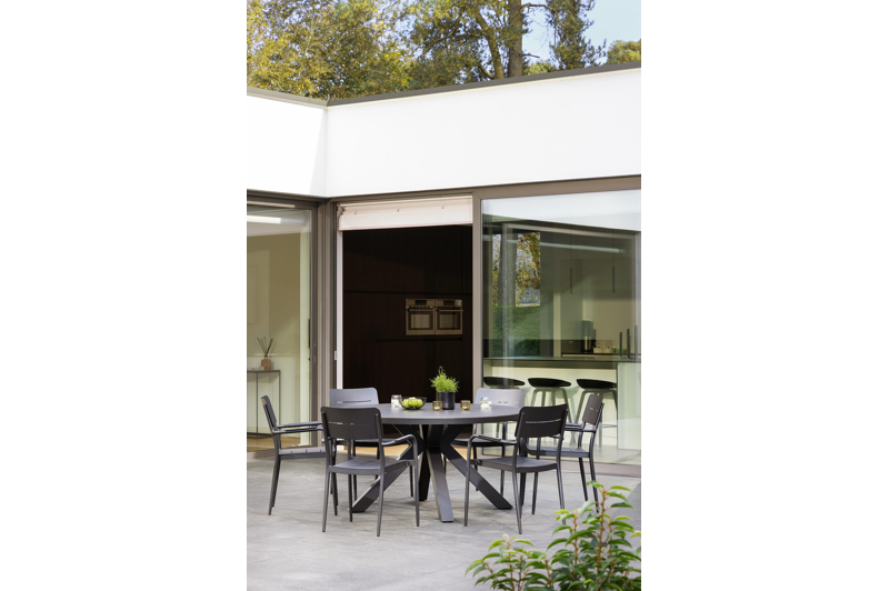 Tora tuintafel rond in zwart aluminium en sintered stone zwart - Dia. 140 cm