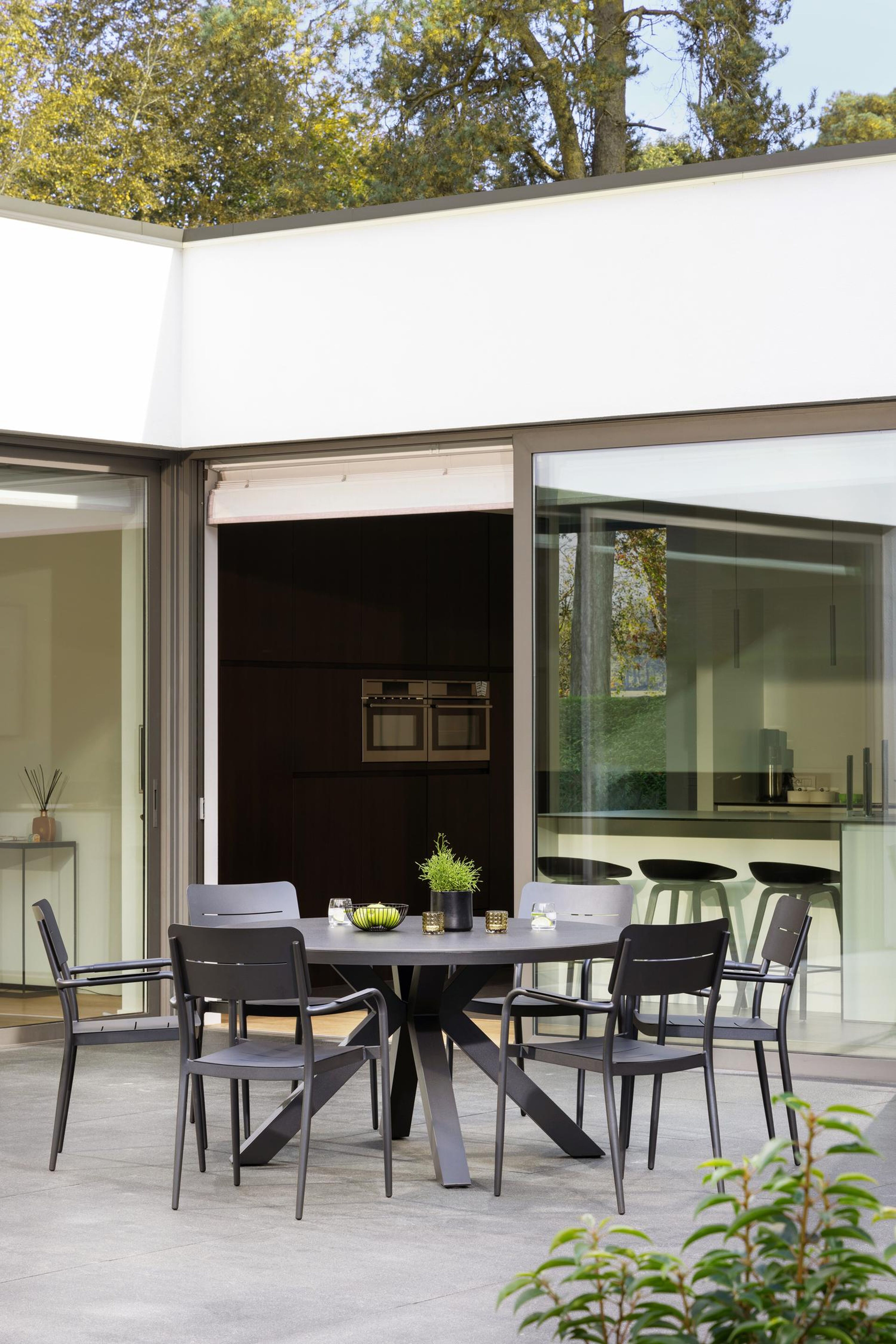 Tora tuintafel rond in zwart aluminium en sintered stone zwart - Dia. 140 x H 75 cm