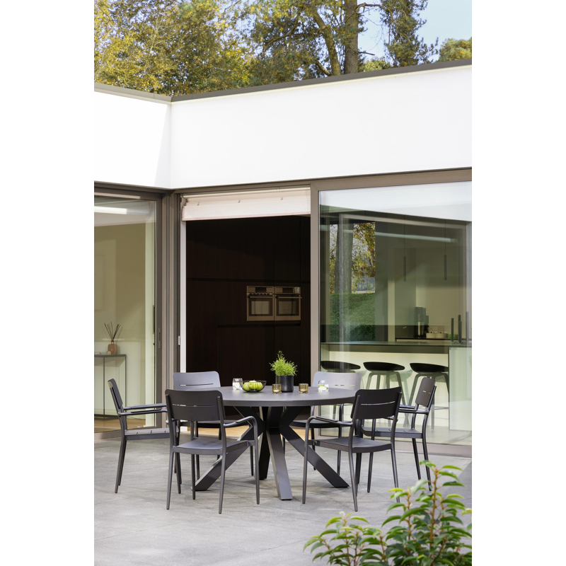 Tora tuintafel rond in zwart aluminium en sintered stone zwart - Dia. 140 cm