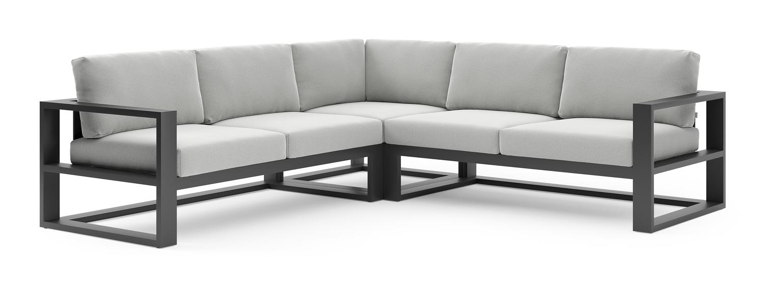 Verato loungehoek in zwart aluminium met natte grey chine all weather sunbrella® luxe kussen