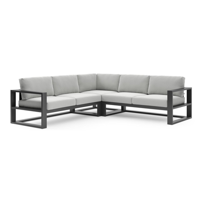 Verato loungehoek in zwart aluminium met natte grey chine all weather sunbrella® luxe kussen