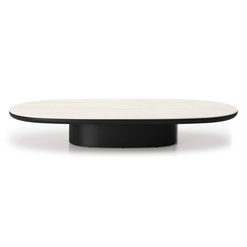 Amico loungetafel bombo in zwart aluminium en volkeramiek Travertino Bianco - L 171 x B 89 x H 24 cm