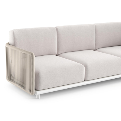 Organo loungeset in wit aluminium en beige verticaal geweven luxe vlakke rope met ego eggshell all weather Solica kussen