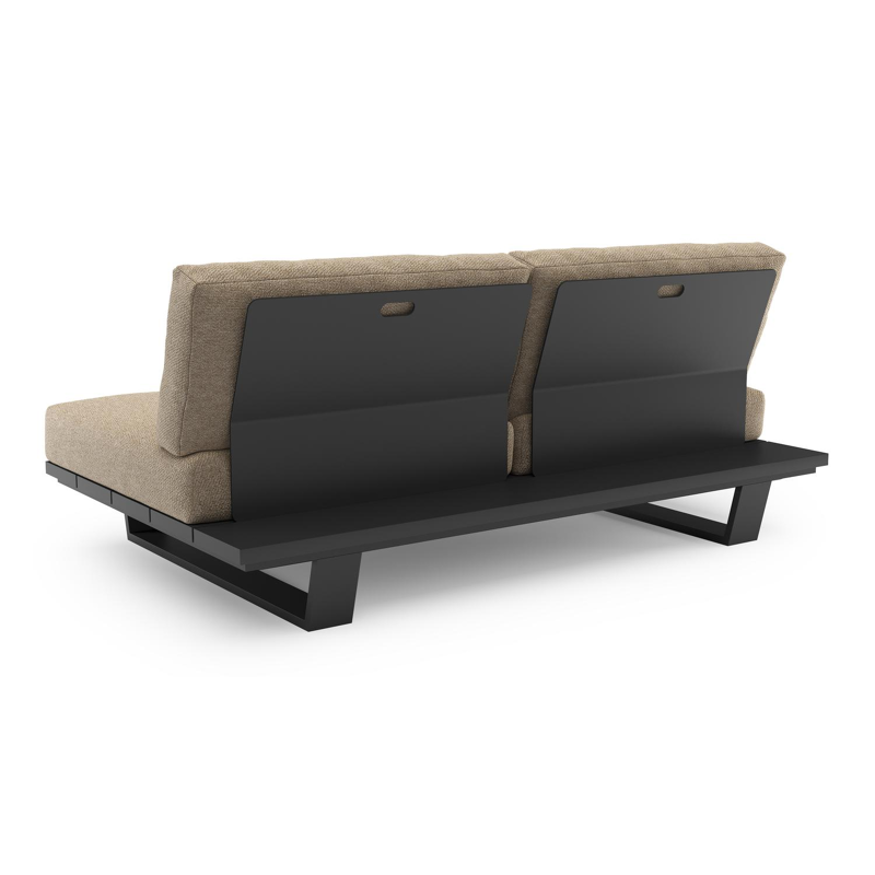 Pagino loungebank in zwart aluminium met madagascar oak all weather cosytica kussen
