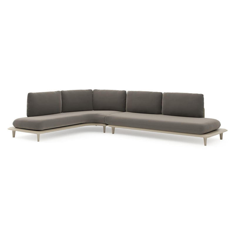 Salon de jardin d'angle Bomero en aluminium beige et coussins en all weather sunbrella® luxe natte carbon beige