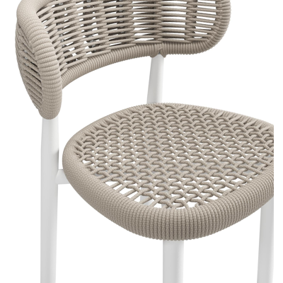 Lomo tuinstoel in wit aluminium en beige vierkant geweven ronde rope