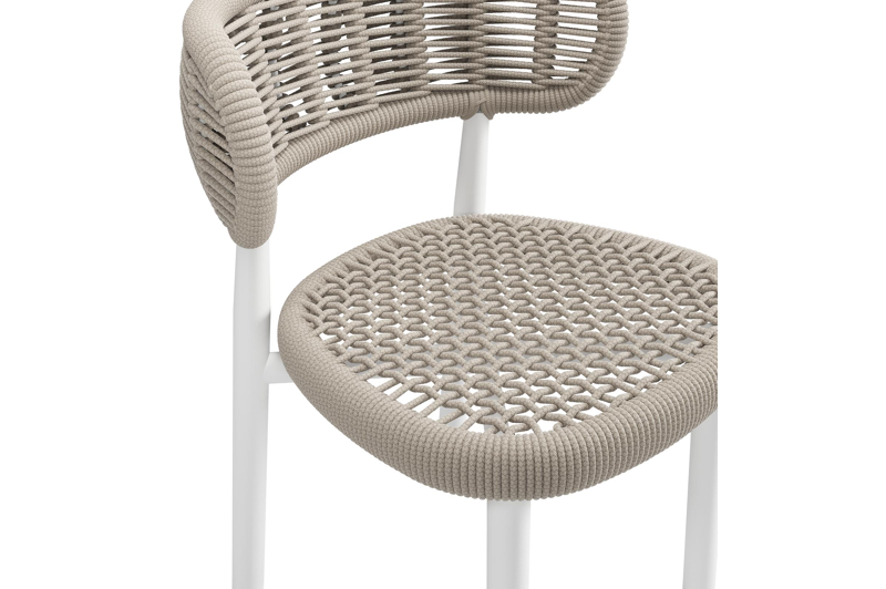 Lomo tuinstoel in wit aluminium en beige vierkant geweven ronde rope