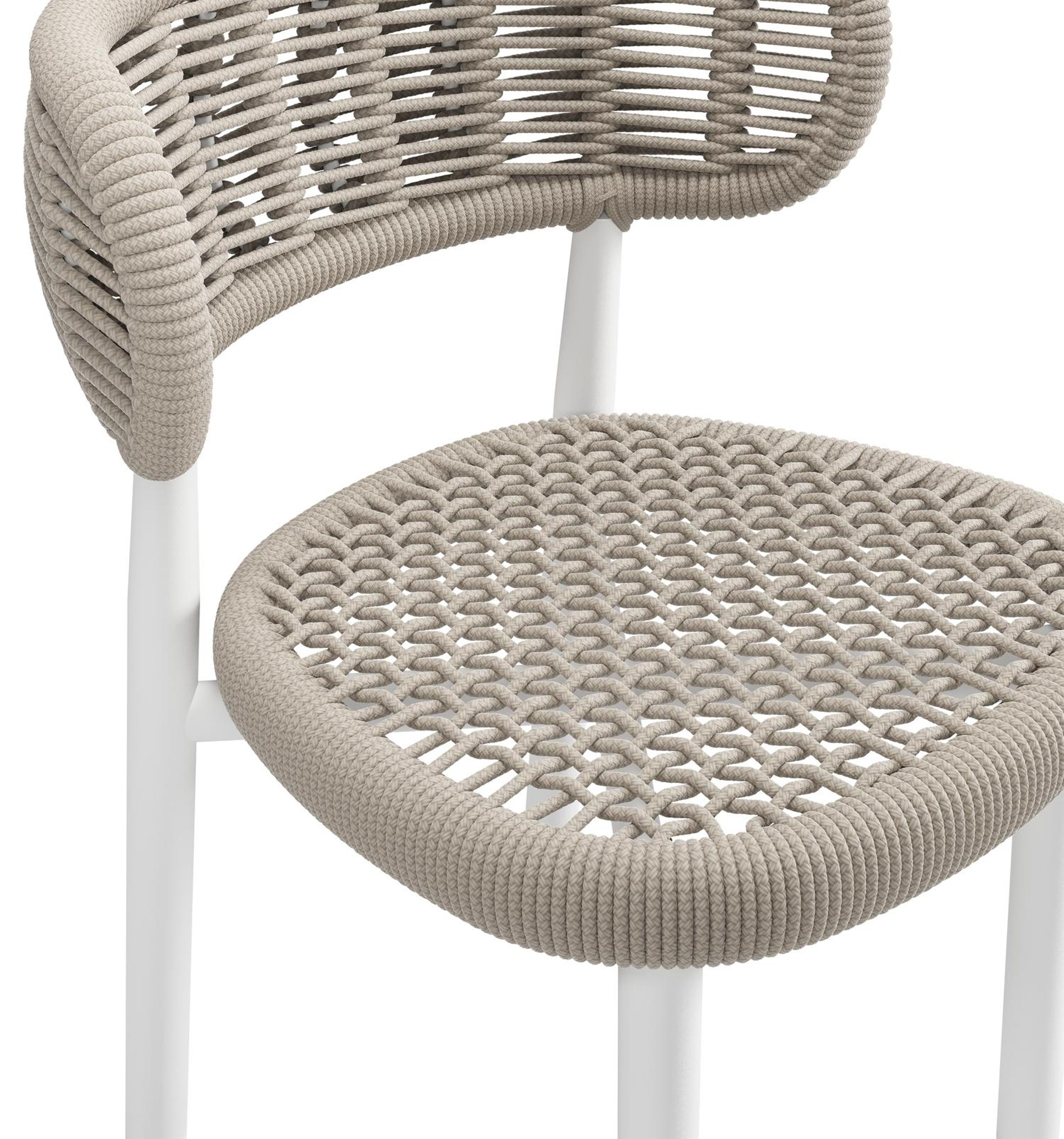 Lomo tuinstoel in wit aluminium en beige vierkant geweven ronde rope