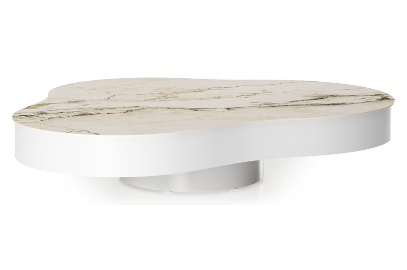 Table de basse Lomano en aluminium blanc et céramique pleine Colorado Dunes - Lg. 131 x Lrg. 108 x Haut. 8 cm