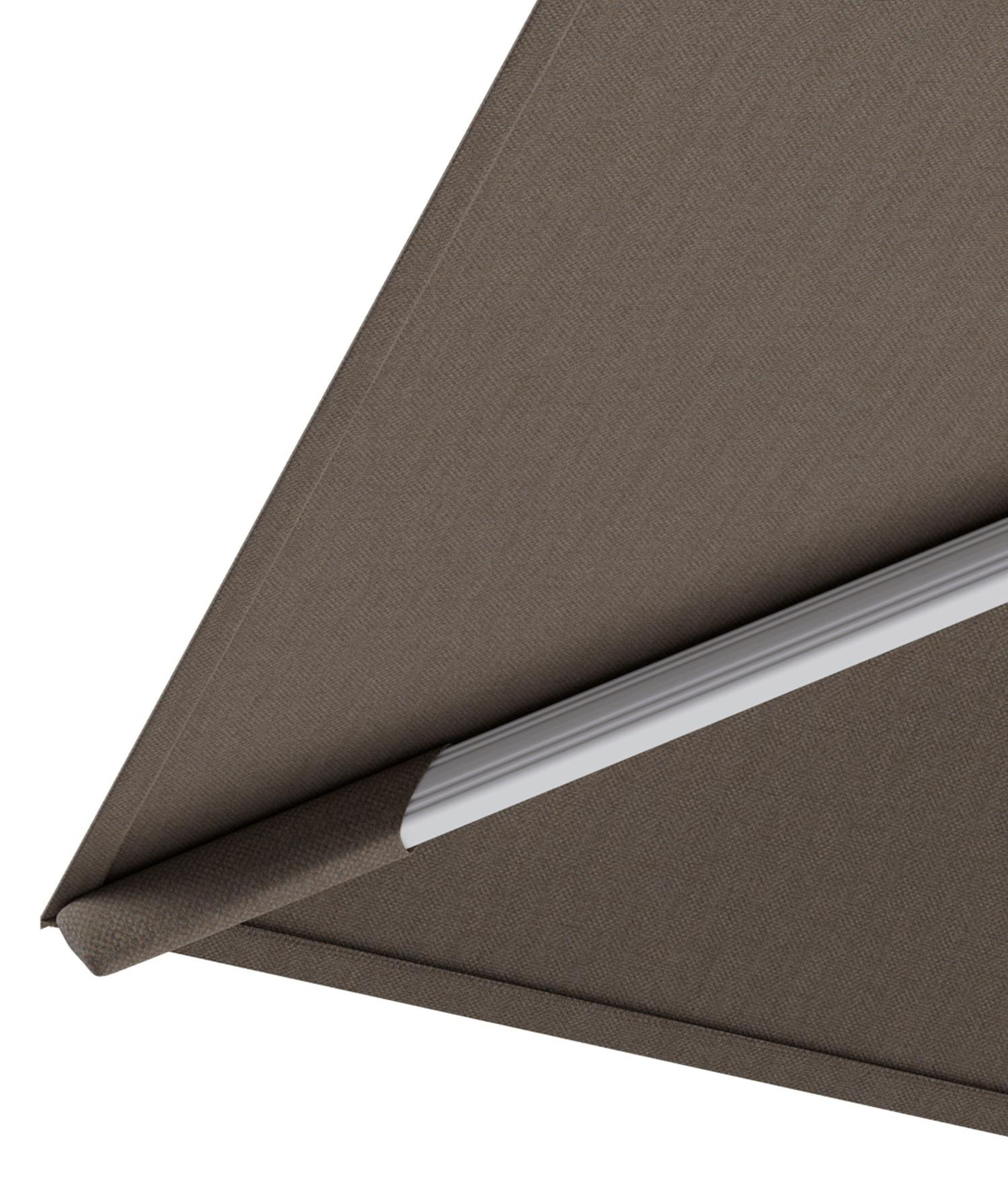 Parasol pendant Rufina tilt en aluminium blanc et toile All Weather Sunbrella® Luxe Natte Heather Grey - Lg.1 400 x Lg.2 300 cm avec pied de parasol Minore 150 kg avec roulettes