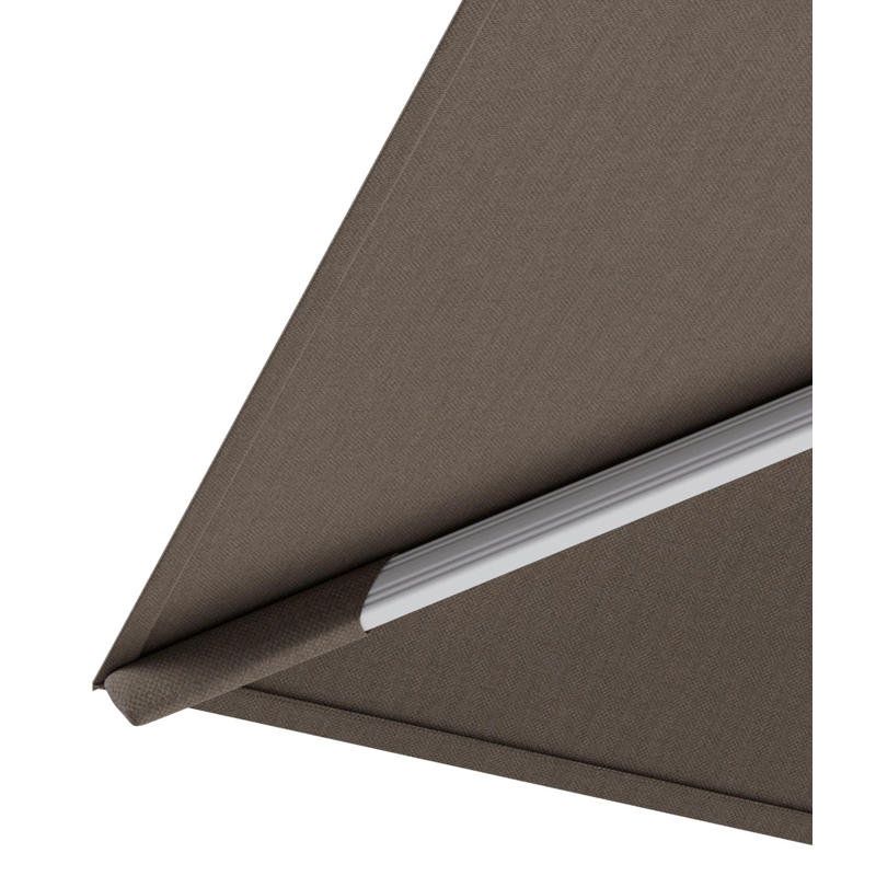 Rufina zweefparasol met tiltfunctie in wit aluminium en Natte Heather Grey All Weather Sunbrella® Luxe parasoldoek - L1 400 x L2 300 cm met parasolvoet Minore 150 kg met wielen