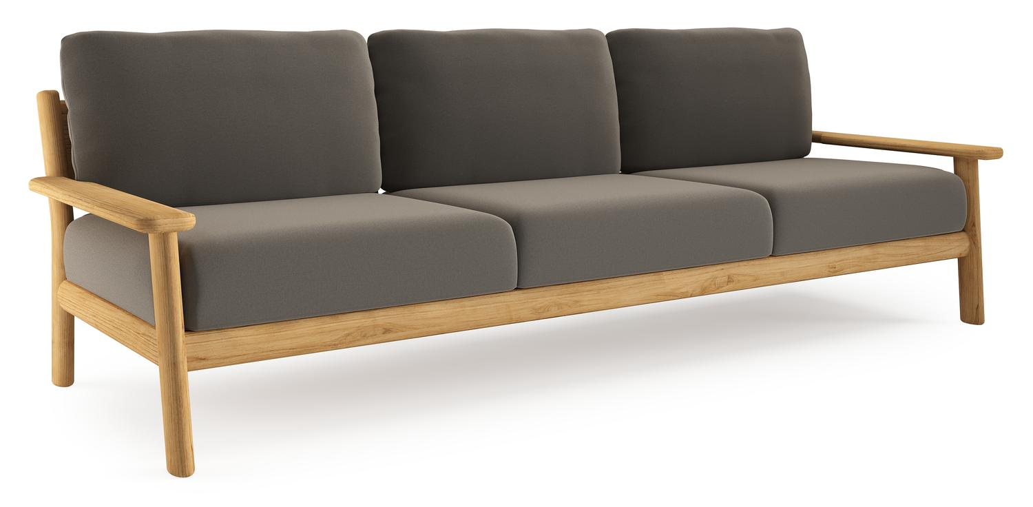 Amaro loungebank in teak met natte carbon beige all weather sunbrella® luxe kussen