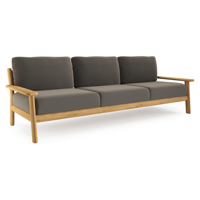 Amaro loungebank in teak met natte carbon beige all weather sunbrella® luxe kussen
