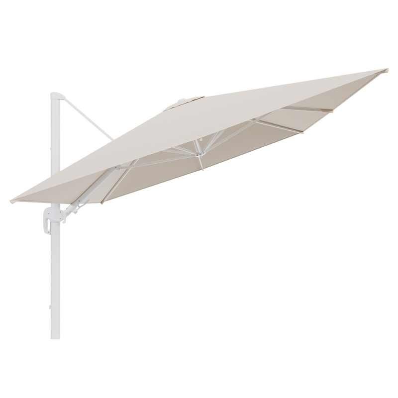 Rufina zweefparasol tiltfunctie in wit aluminium en parasoldoek in All Weather Sunbrella® Luxe Heritage Papyrus - L1 400 x L2 300 cm (zonder voet) (zonder voet)