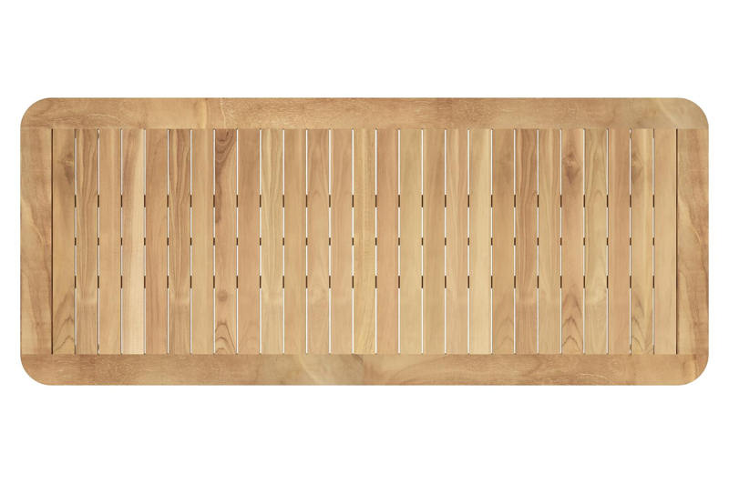 Mira tuintafel rechthoekig afgerond in beige aluminium en teak natural finish - L 220 x B 92 x H 74 cm