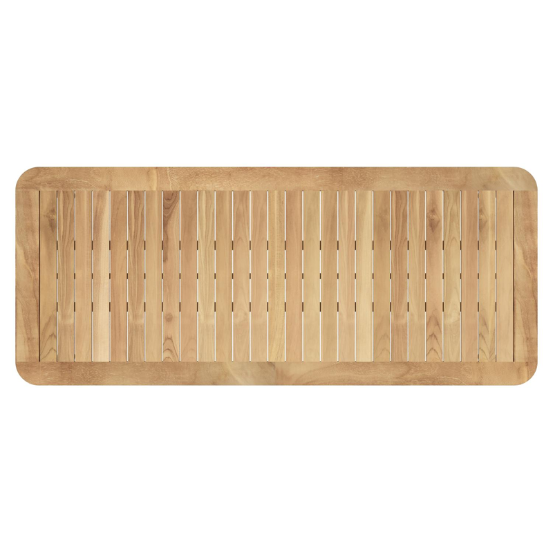 Mira tuintafel rechthoekig afgerond in beige aluminium en teak natural finish - L 220 x B 92 x H 74 cm