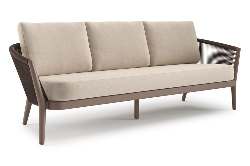 Orso loungebank in taupe aluminiumen zwart verticaal geweven ronde rope met Heritage Ash all weather sunbrella® luxe kussen