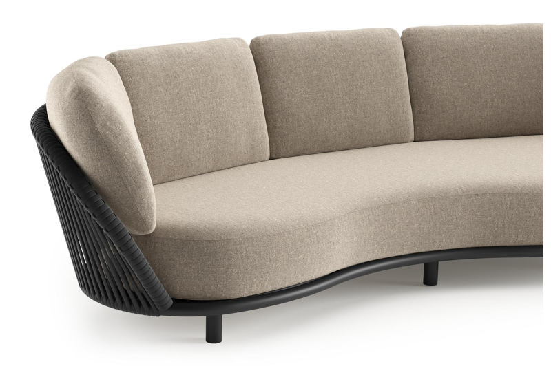 Lupino loungeset in zwart aluminium en zwart verticaal geweven luxe vlakke brede rope met chartres pewter all weather sunbrella® luxe kussen