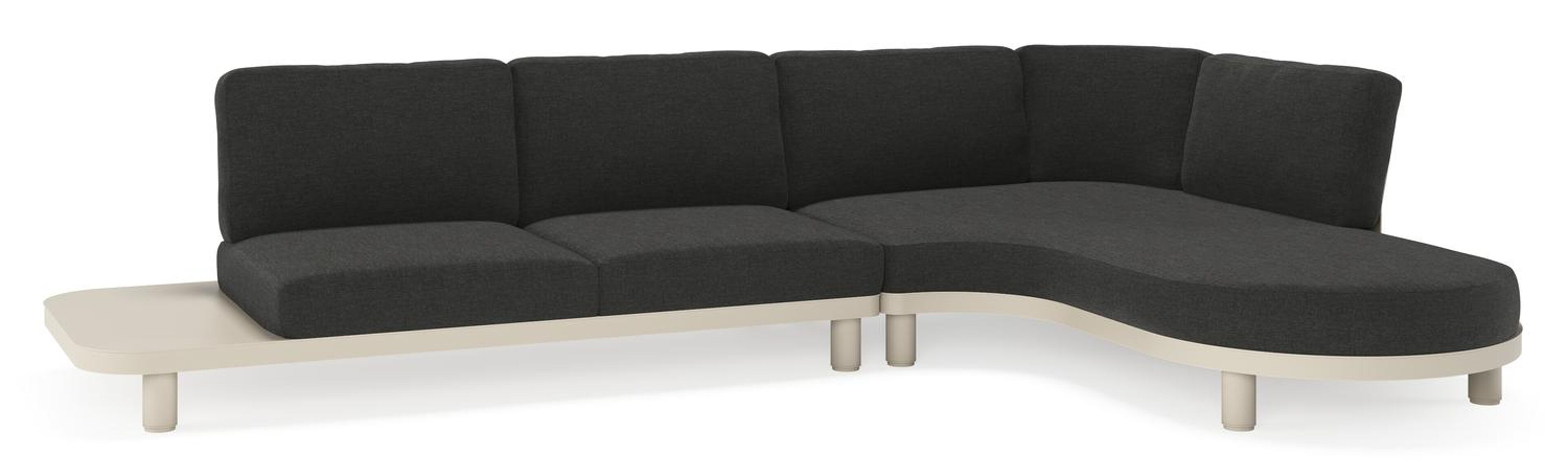 Salon de jardin d'angle Donato en aluminium beige et coussins en all weather sunbrella® luxe chartres sooty