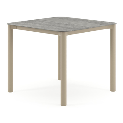 Table de jardin Orso rectangulaire arrondi en aluminium beige et céramique pleine Aspen Grey - Lg. 90 x Lrg. 90 x Haut. 74.5 cm