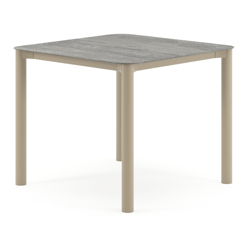Orso tuintafel rechthoekig afgerond in beige aluminium en volkeramiek Aspen Grey - L 90 x B 90 x H 74.5 cm