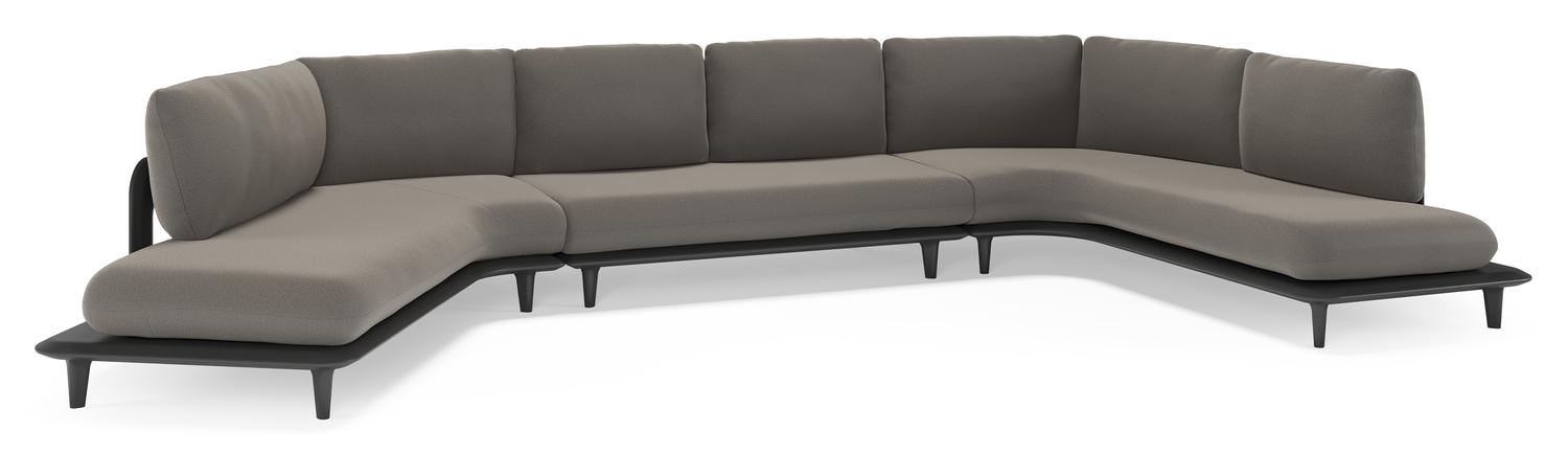 Bomero loungehoek in zwart aluminium met natte dark taupe all weather sunbrella® luxe kussen