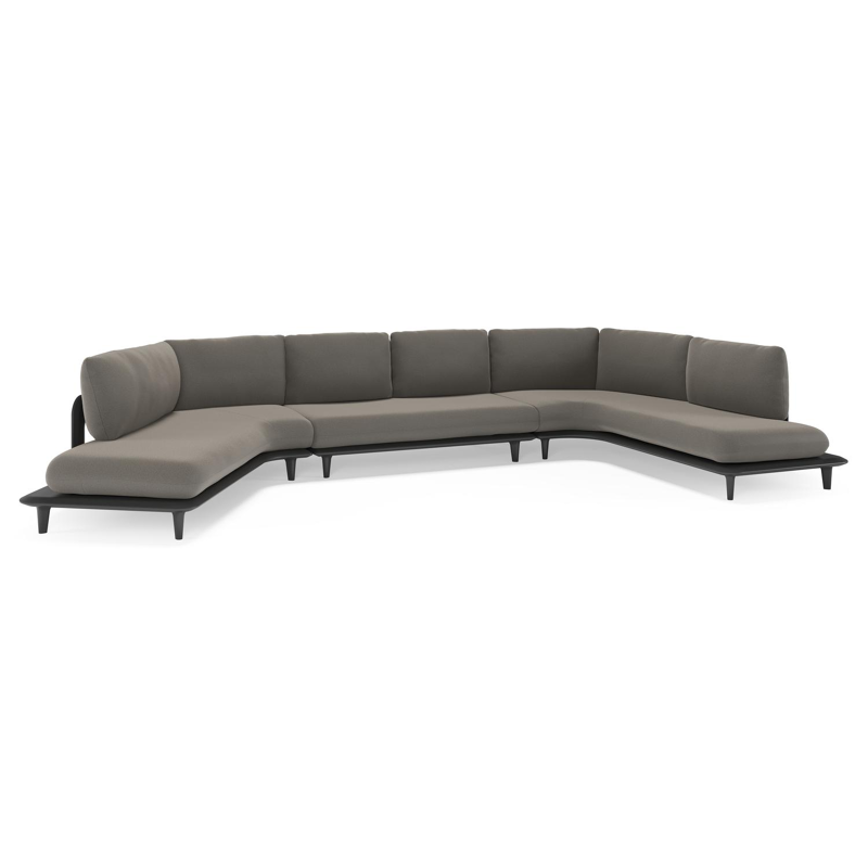 Bomero loungehoek in zwart aluminium met natte dark taupe all weather sunbrella® luxe kussen