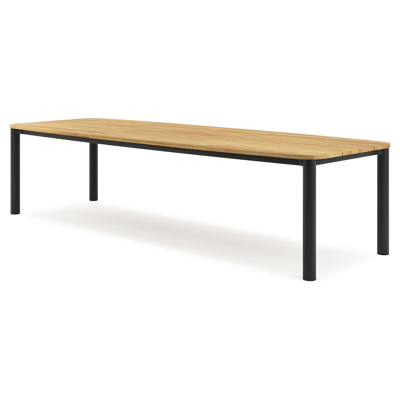 Orso tuintafel bootvorm in zwart aluminium en teak - L 315 x B 115 x H 75 cm