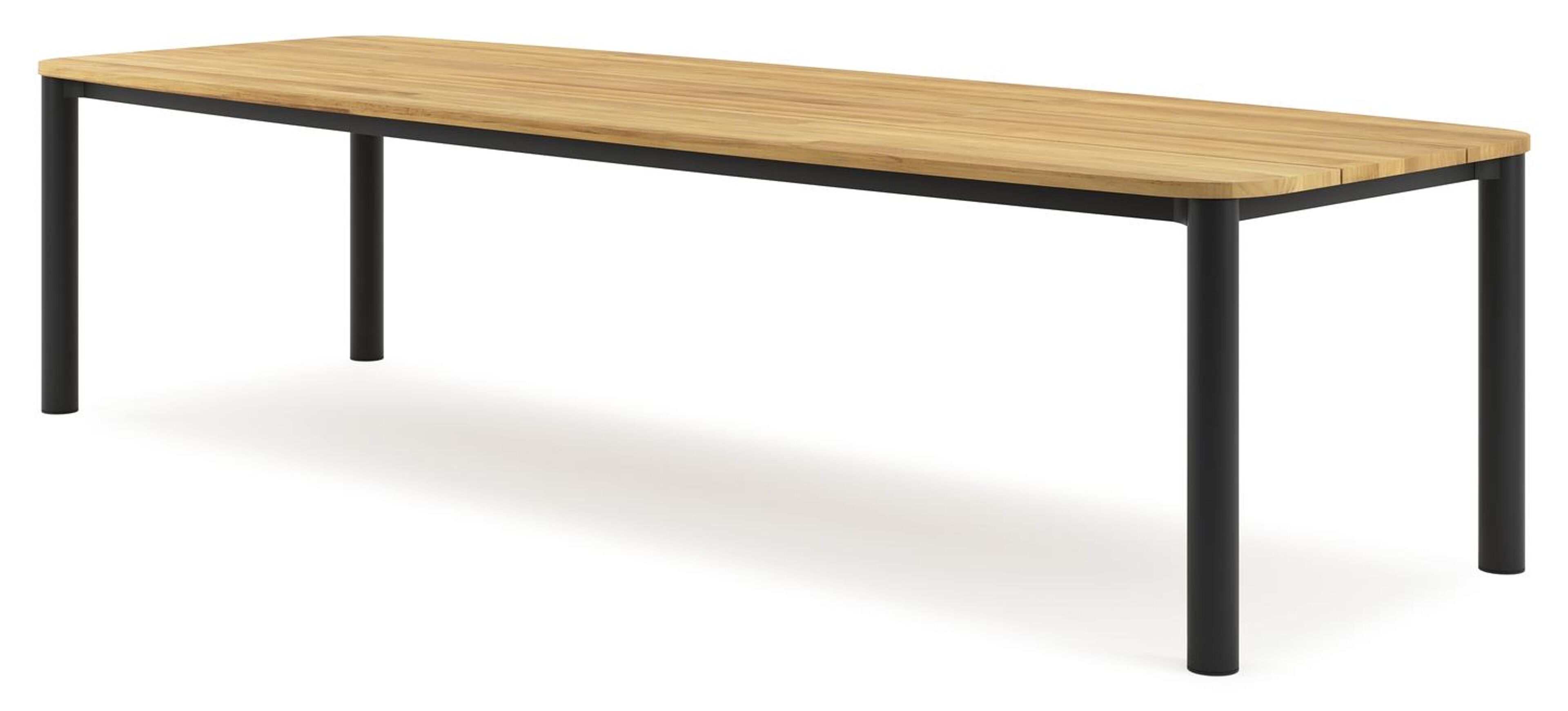 Orso tuintafel bootvorm in zwart aluminium en teak - L 315 x B 115 x H 75 cm