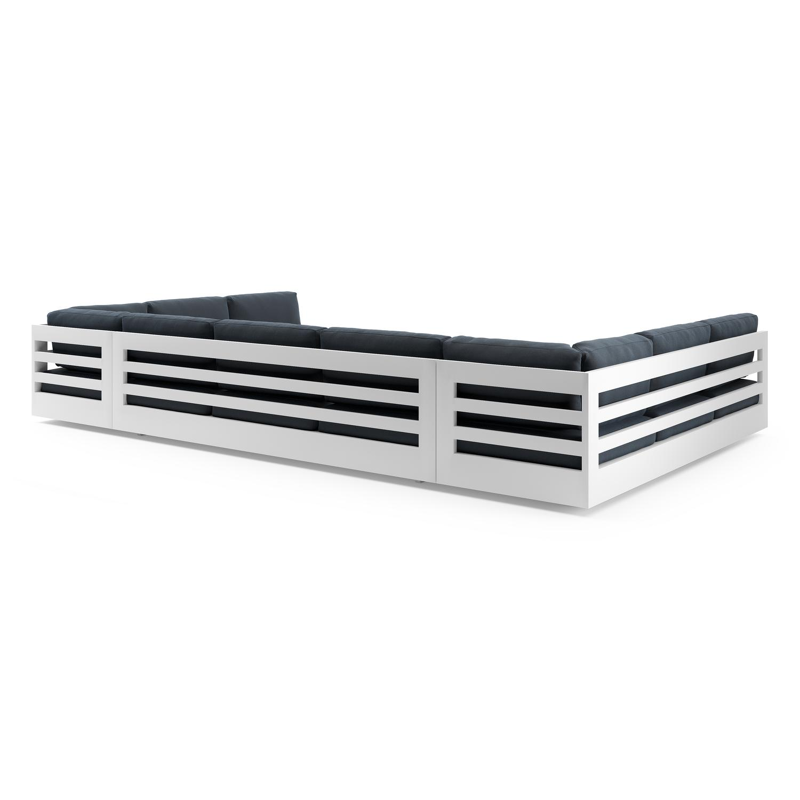 Como loungebank in wit aluminium met heritage indigo all weather sunbrella® luxe kussen