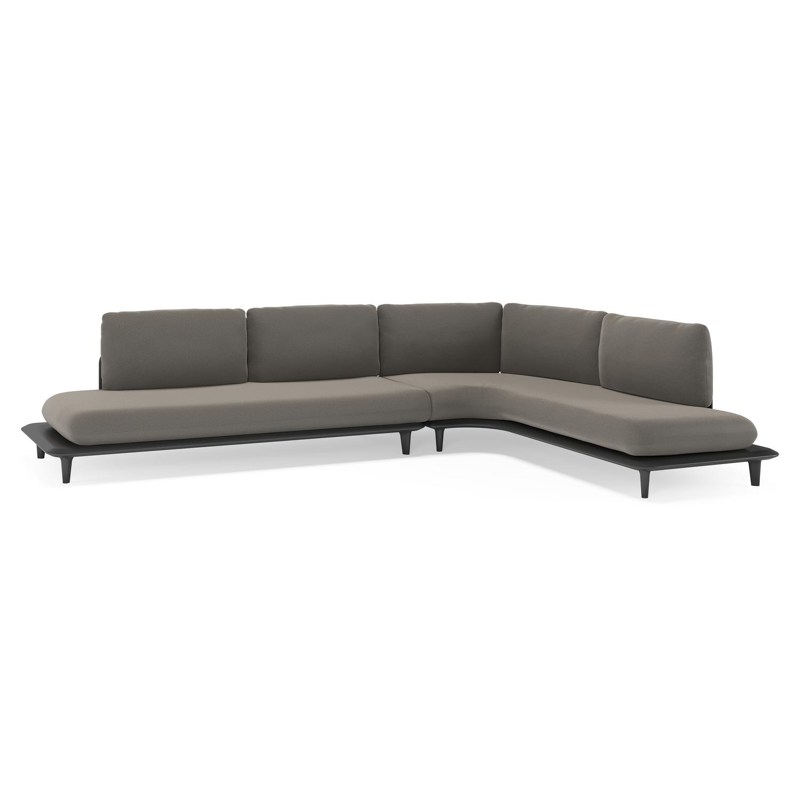 Bomero loungehoek in zwart aluminium met natte dark taupe all weather sunbrella® luxe kussen