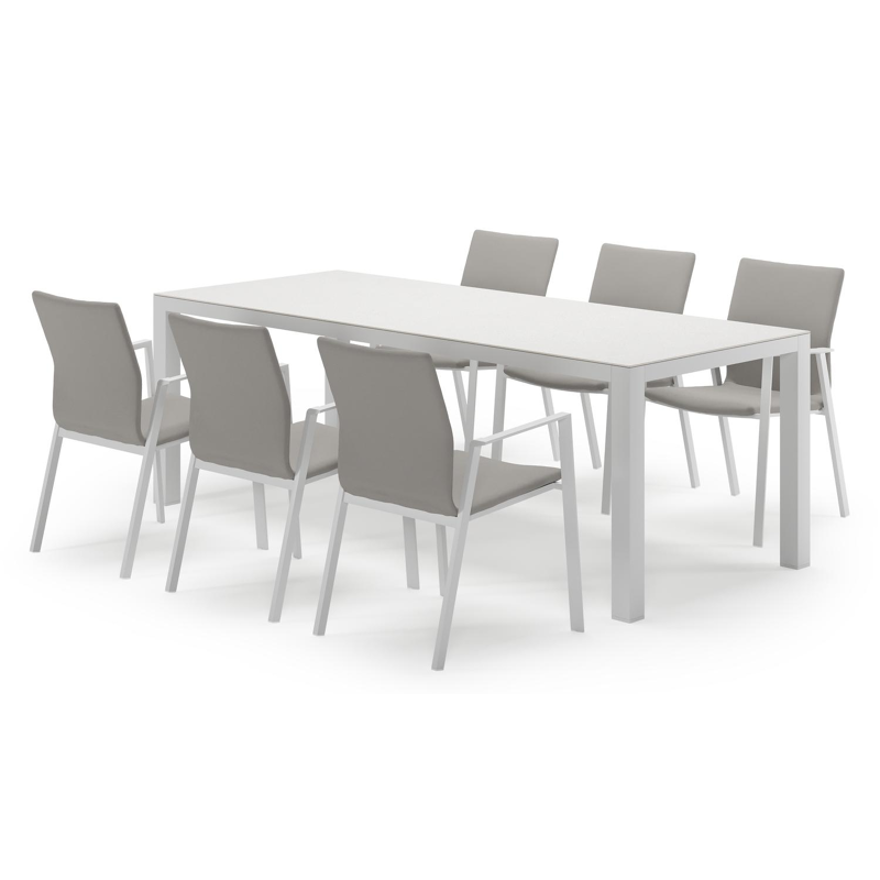Varese ensemble de jardin rectangulaire en aluminium blanc en sintered stone topo minerale avec 6 chaises de jardin Madura