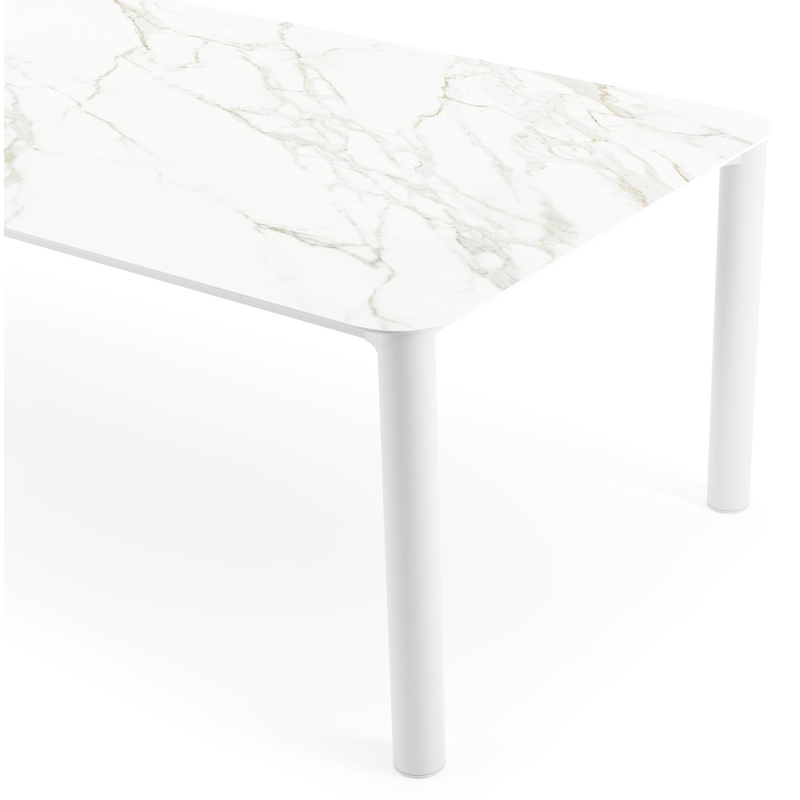 Orso tuintafel rechthoekig afgerond in wit aluminium en volkeramiek calacatta - L 290 x B 110 x H 73.5 cm