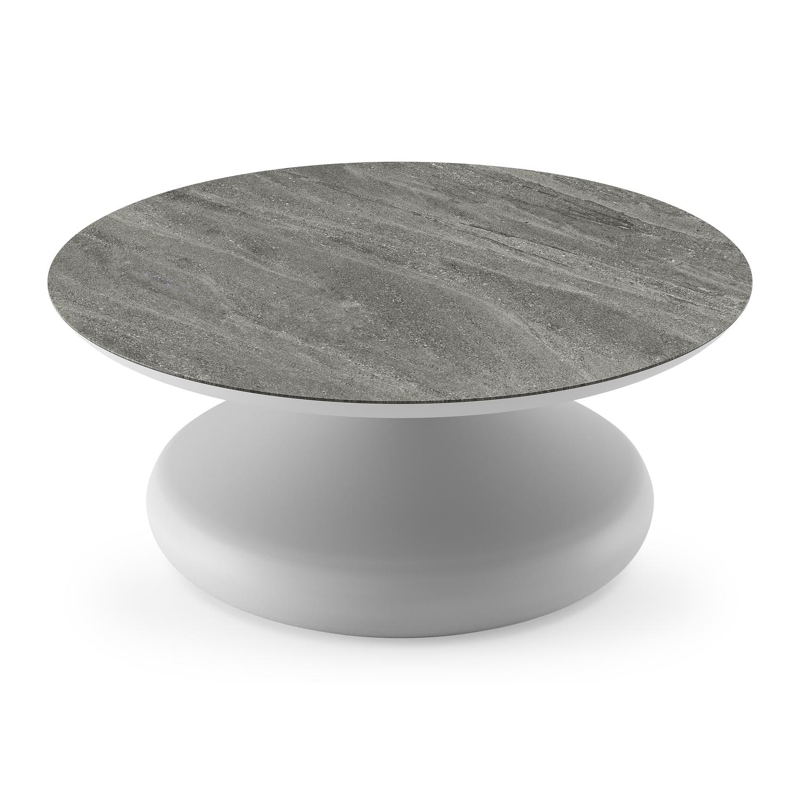 Bomero loungetafel rond in wit aluminium en volkeramiek Aspen Grey - Dia. 84 x H 32.2 cm