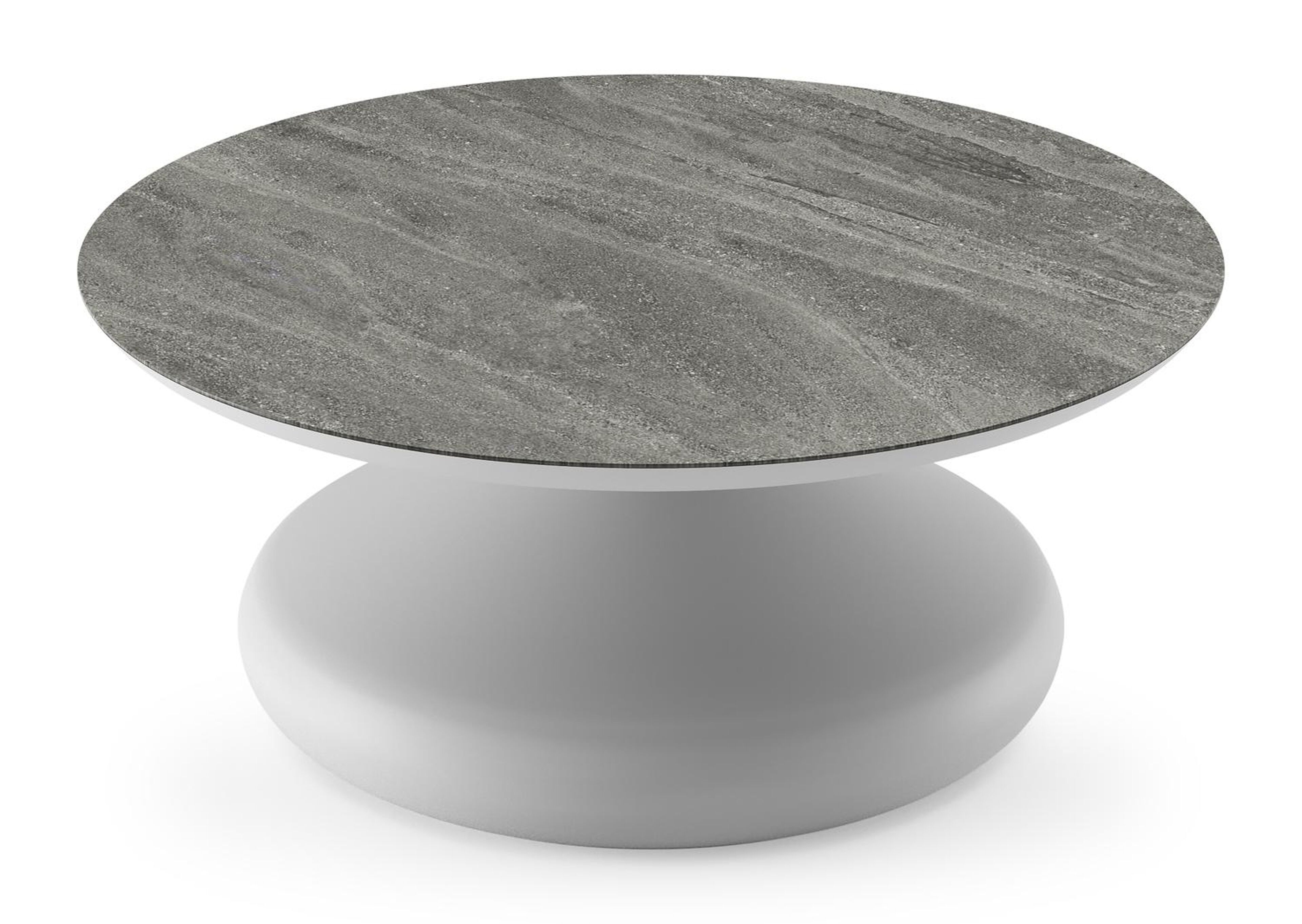 Bomero loungetafel rond in wit aluminium en volkeramiek Aspen Grey - Dia. 84 x H 32.2 cm
