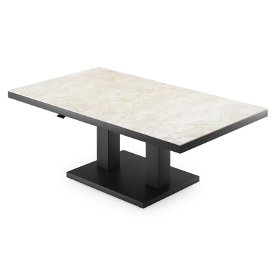 Cirello table basse pop-up rectangulaire en aluminium noir et céramique pleine Rapolano - Lg. 140 x Lrg. 80 x Haut. 49.7 cm