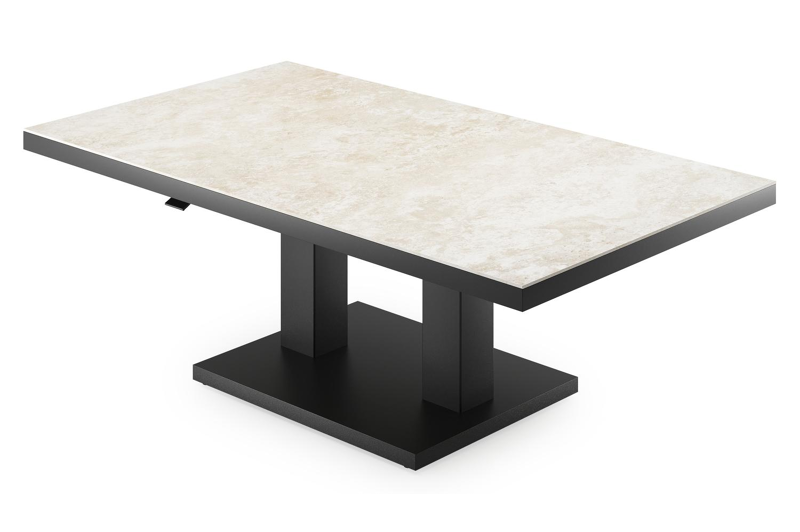 Cirello table basse pop-up rectangulaire en aluminium noir et céramique pleine Rapolano - Lg. 140 x Lrg. 80 x Haut. 49.7 cm