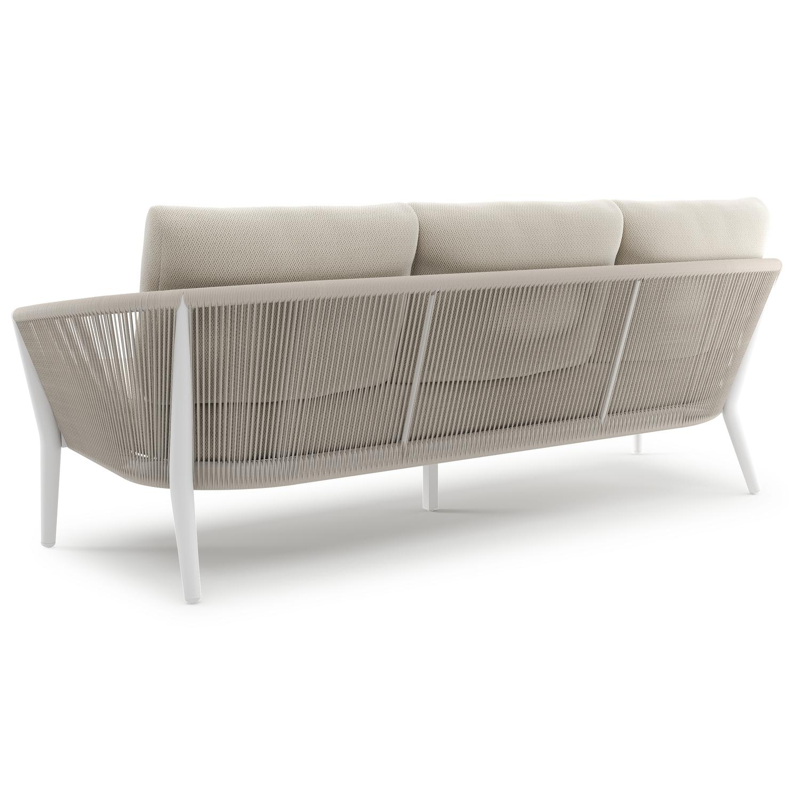 Orso loungeset in wit aluminium en beige verticaal geweven ronde rope met Lopi Marble all weather sunbrella® luxe kussen