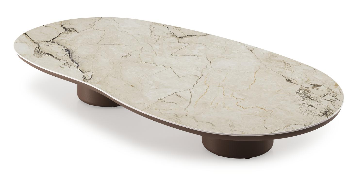 Table de basse Amico organique en taupe aluminium et céramique pleine Colorado Dunes - Lg. 170 x Lrg. 91 x Haut. 25 cm