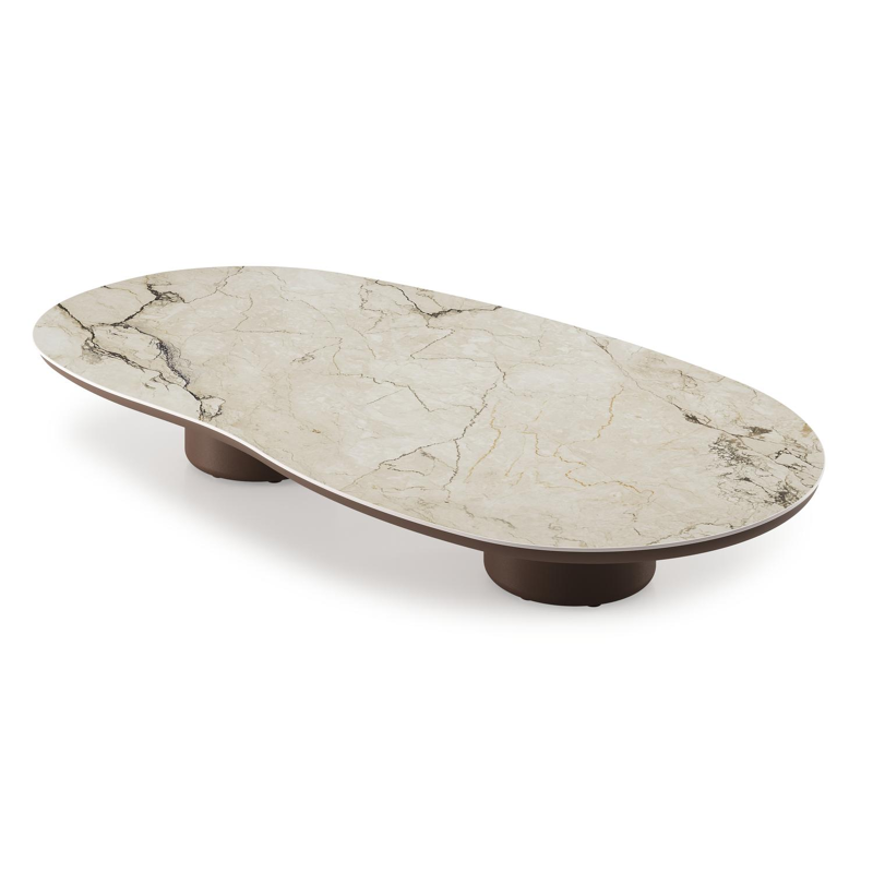 Amico loungetafel organisch in taupe aluminium en volkeramiek Colorado Dunes - L 170 x B 91 x H 25 cm