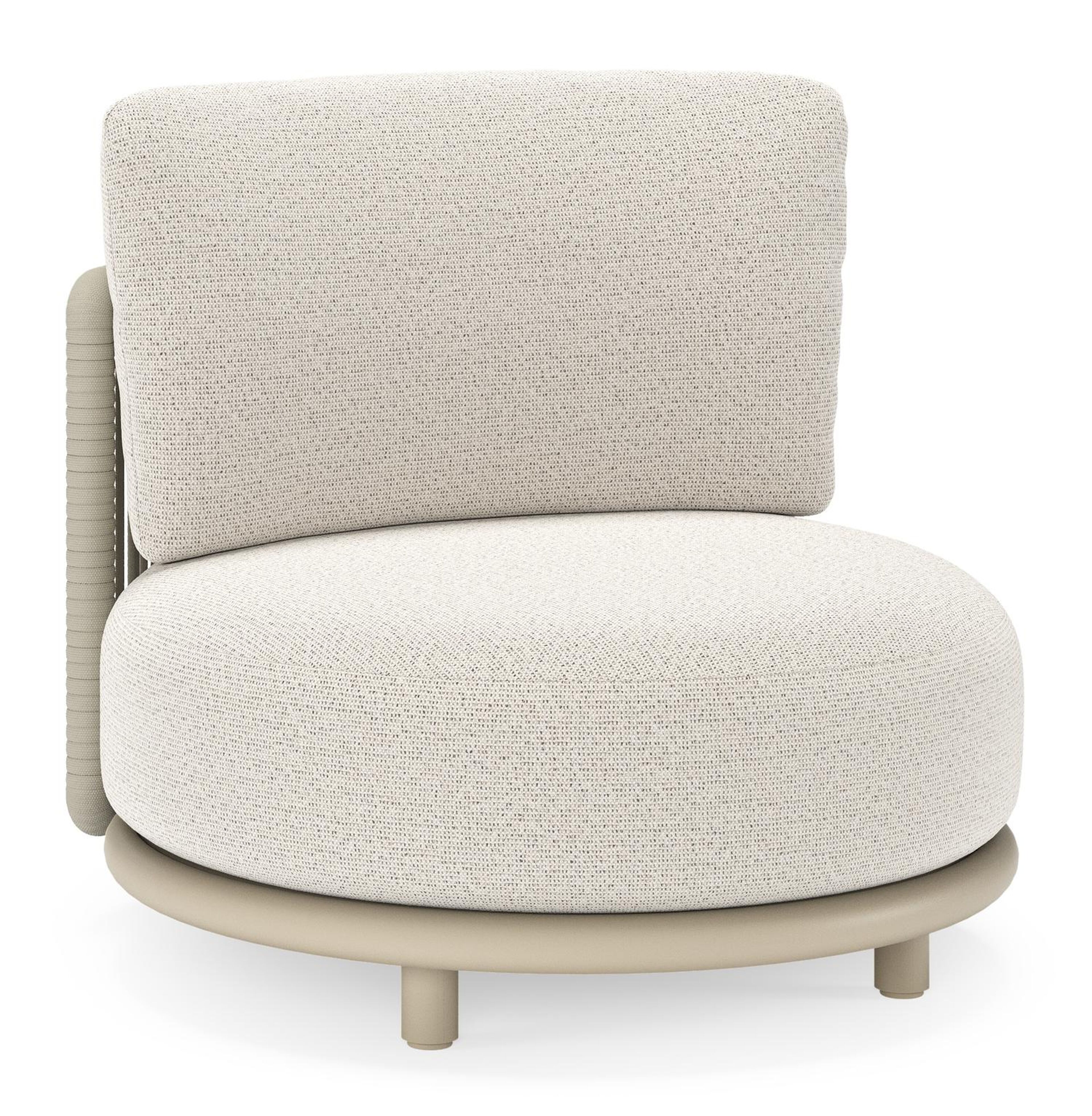 Lomano loungestoel in beige aluminium en beige verticaal geweven luxe vlakke rope met Firenze Natural all weather solica