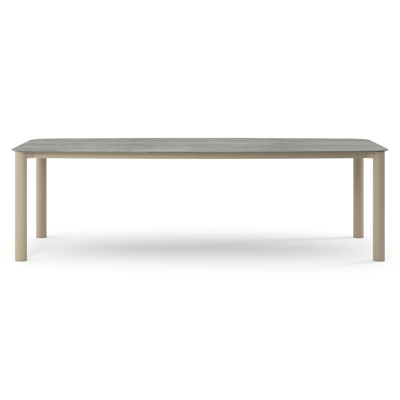 Table de jardin Orso forme de bateau en aluminium beige et céramique pleine Aspen Grey - Lg. 255 x Lrg. 115 x Haut. 74.5 cm