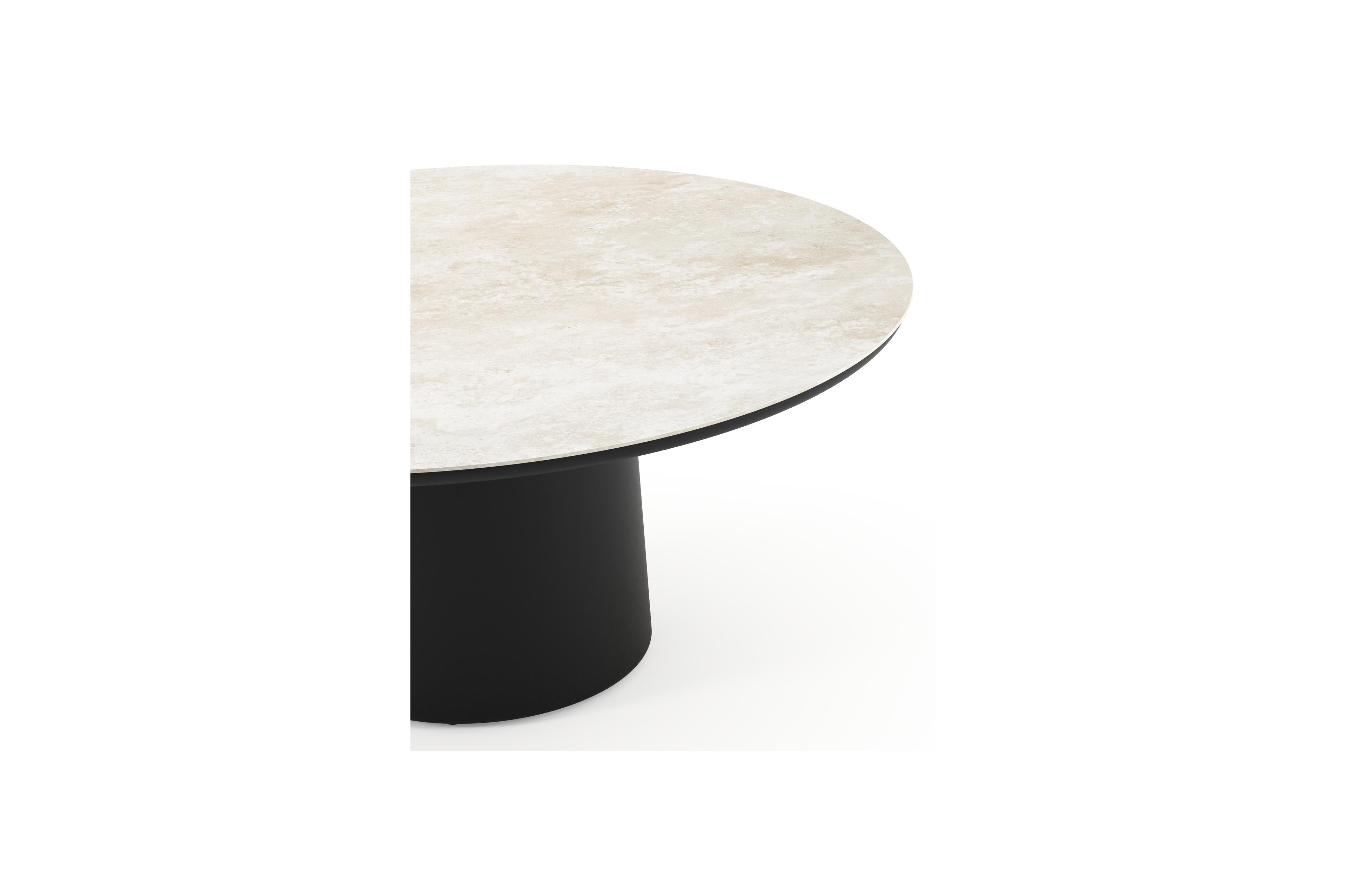 Table de jardin low dining Amico rond en aluminium noir et céramique pleine Rapolano - Diam. 148 x Haut. 61 cm