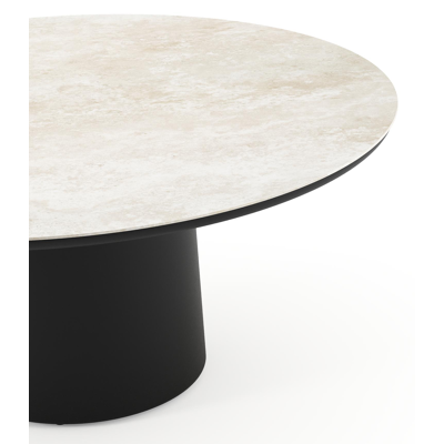Amico low dining tuintafel rond in zwart aluminium en volkeramiek Rapolano - Dia. 148 x H 61 cm