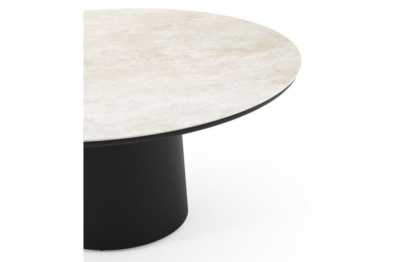 Amico low dining tuintafel rond in zwart aluminium en volkeramiek Rapolano - Dia. 148 x H 61 cm
